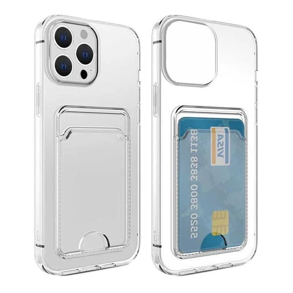 iPhone 15 Pro Max Stødsikkert Cover med Kortlomme - Gennemsigtig