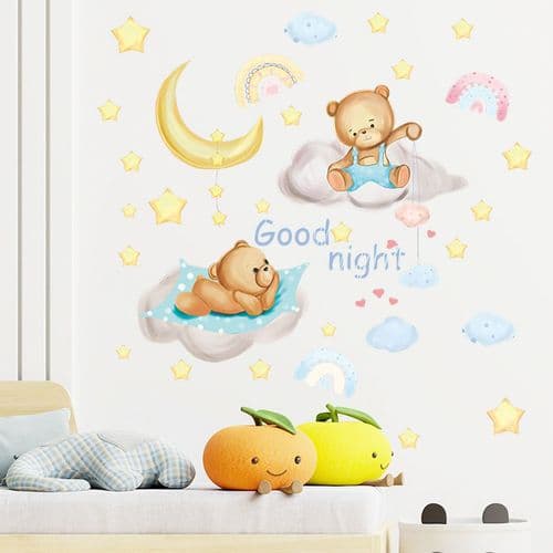 Bear Sleeping on Moon and Stars, Wall Decals for Kids, Nursery