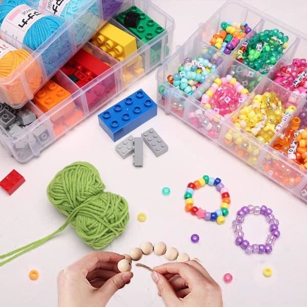 3-Tier Small Parts Organizer - 1, Transparent, Standard, 30 Stackable Compartments, Metal Handle, Beads, Building Blocks