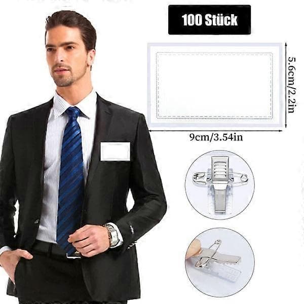 Pakke med 100 navneskilte 90 x 56 mm Transparent navneskilt til