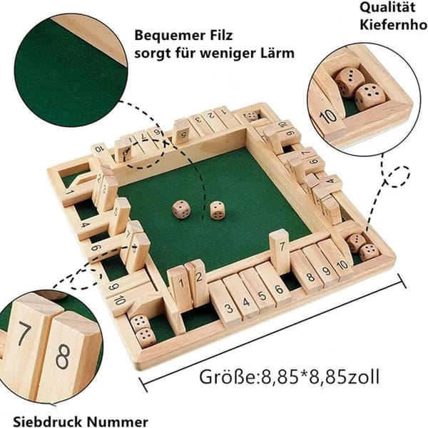 Træbrætspil, 4 spillere Luk kassen Terningespil Matematik Traditionel Pub KLB