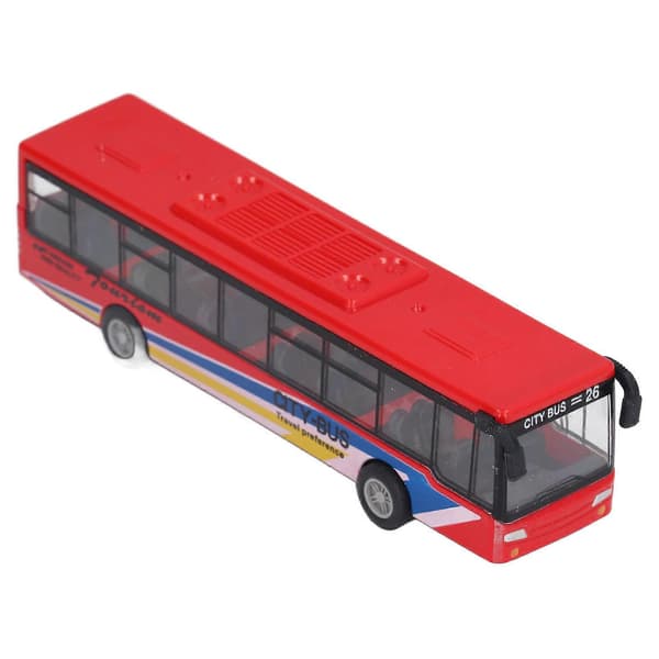 Lille rød naturtro busmodel legetøj i legering, pyntegave til børn 3+ år