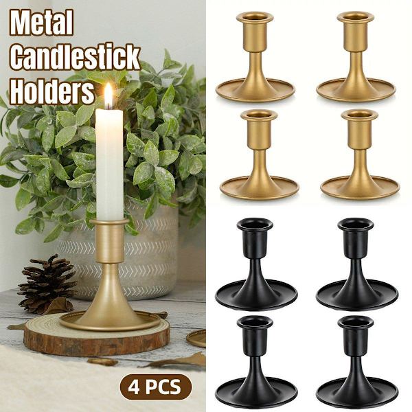 4X Iron Retro Style Taper Candle Holder Black