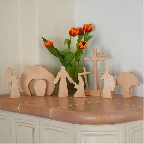 Easter Scene Decoration in Wood Small Easter Nativity Jesus Nativity Scene Decorations (FMY)