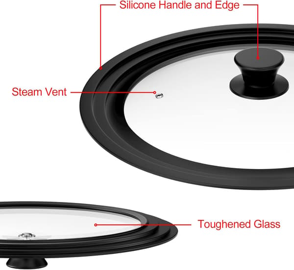 Universal Black Lid 3 Sizes, for Pots and Pans with Diameter 28 cm, 30 cm, 32 cm