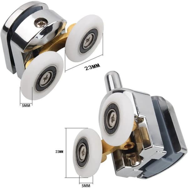 Sett med 4 doble ruller - for skyvedusjdører, 2 hjul 23 mm diameter sinklegering bad...DEBUNS