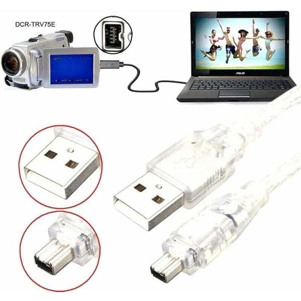 USB Male to FireWire IEEE 1394 Adapter Cable, 4-Pin iLink, Compatible with Sony DCR-TRV75E DV