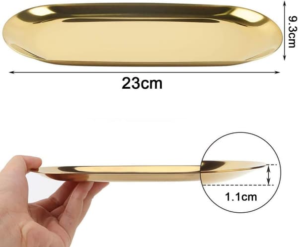Guld bakke Oval bakke Rustfrit stål Metal opbevaringsbakke til snacks