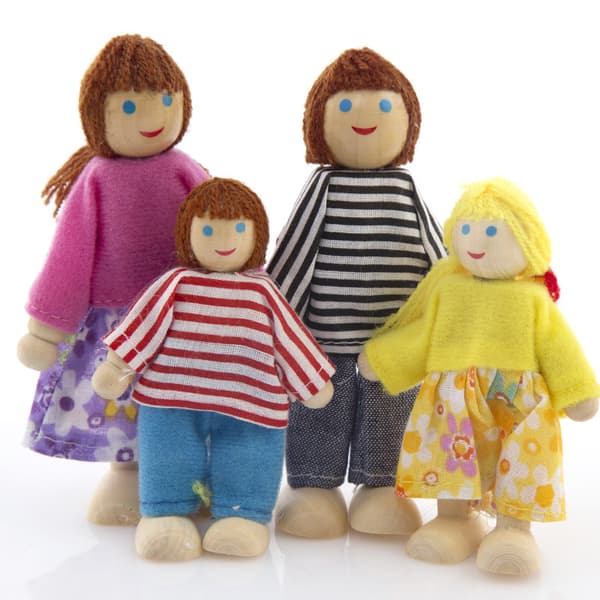 Dukkehusfamilie - 2 træminiaturedukker til dukkehustilbehør til piger og børn.