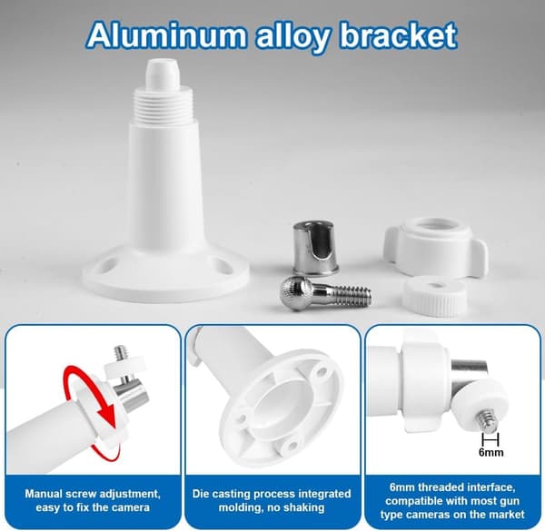 Camera Wall Mount - Adjustable Metal Security Mount - 10*5.5 cm - for Balcony, School, Office - White