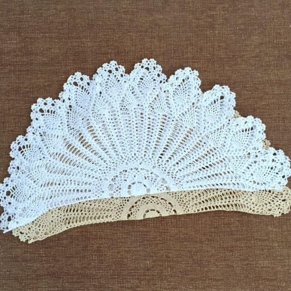Håndlaget Vintage Rund Duk i Blonde Bomull 90cm, Bomull, hvit, 90cm rund
