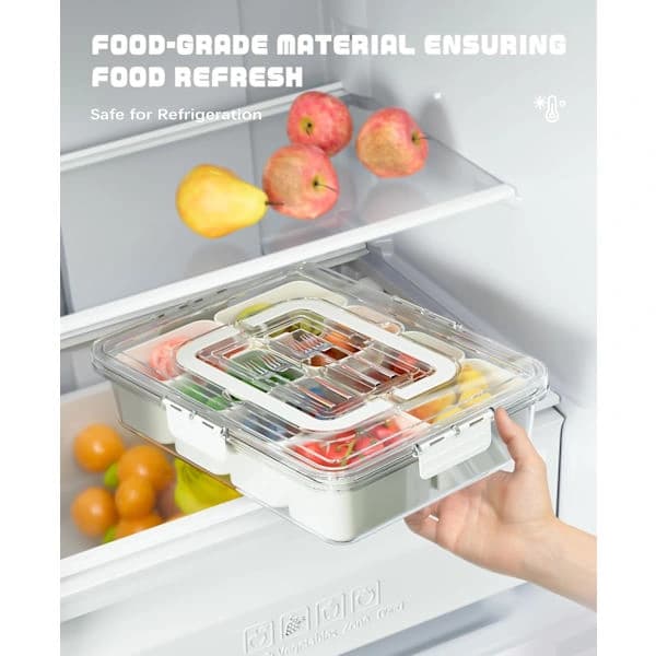 Divided Snack Box with Lid and Handle, Portable 8-Compartment Snack Tray for Storing Fruit, Candy, and Lunch, Transparent