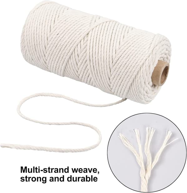 100m vit makramé bomullsrep, 3mm jute bomullsgarn, bomulls makramésnöre, snörgarn, flätat repgarn för presentinslagning stickning dekoration