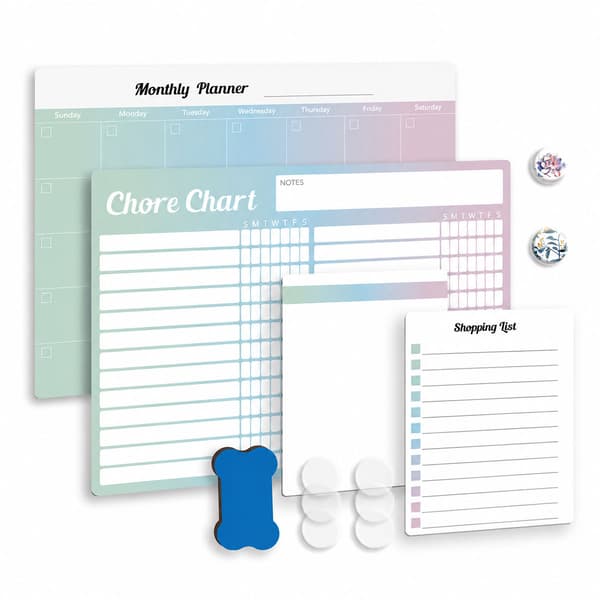 Magnetic Whiteboard Set for Refrigerator and Office, PET Board for Family Planning with Strong Magnetic Backing and Accessories MultiColor MultiColor MultiColor