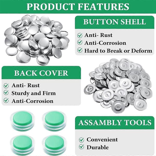 100 Set Covered Buttons Kit with Tools Size Buttons to Cover Yourself Covered Buttons DIY Fabric Clothing