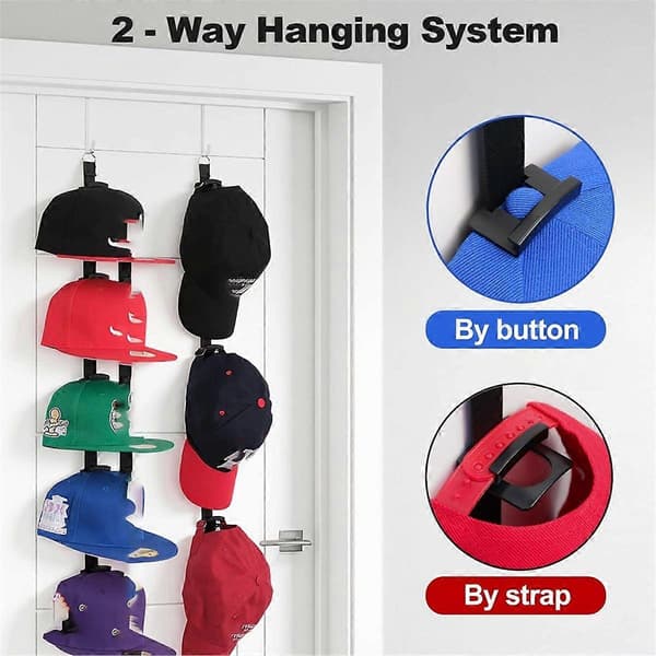 Over-the-Door Hat Rack - Two-Way Hanging Caps with Display Hooks and Hanger, Hat Organizer for Baseball Caps