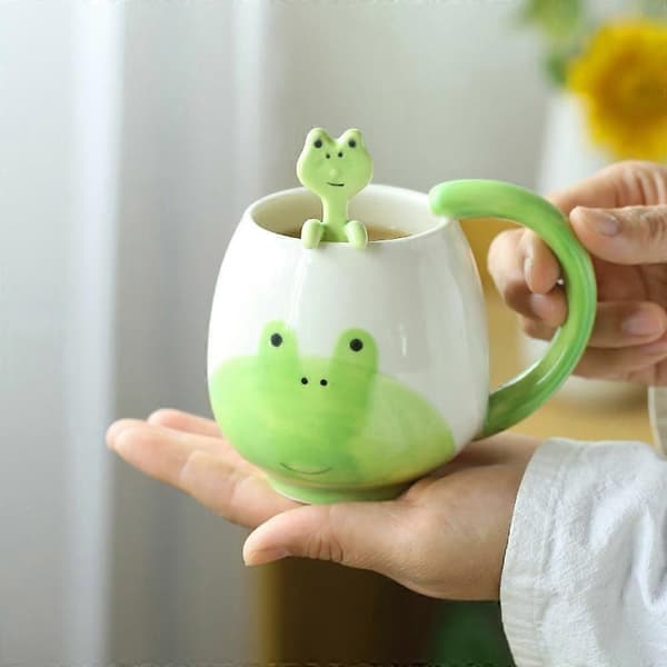 Funny Coffee Mug 414 ml Frog Coffee Mug with Spoon Funny Gift Mug Novelty Cup Ceramic Mug Gift