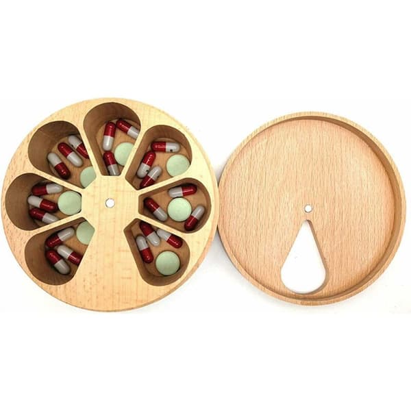 7-day pill box round wooden pill box medicine box weekly dispenser multifunctional 7-day storage box with 7 compartments and lid pill boxes-