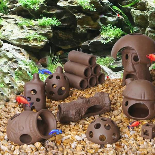 Aquarium Decor Fish Shelter House Ceramic House Container Simulation Stone Aquarium Decoration Style 6