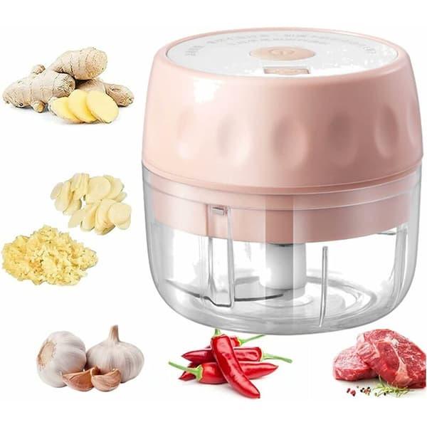 Mini köks vitlökspress Triomphe Mini vitlökspress elektrisk kvarn för valnöt grönsak kött elektrisk köttkvarn (rosa)