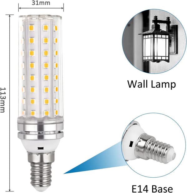E14 12W LED Bulb, 220-240V, 1200LM Cool White 6000K, Non-Dimmable, Equivalent to 100W Incandescent Bulb, 4-Pack