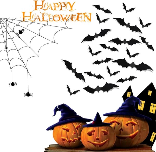 72 stk - Flaggermusdekaler - Dekorative flaggermusdekaler - Halloween-dekorasjon