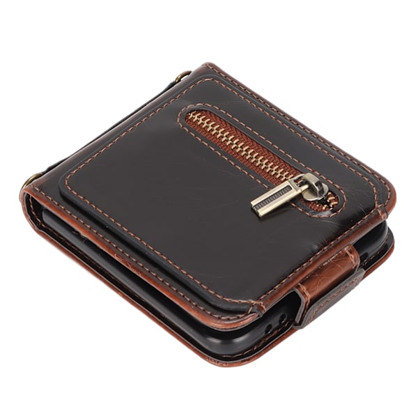 Multifunktionel Wallet Case med Kortlommer til Z Flip 3 Foldbar Telefon Læder Case Mobiltelefontilbehør Brun