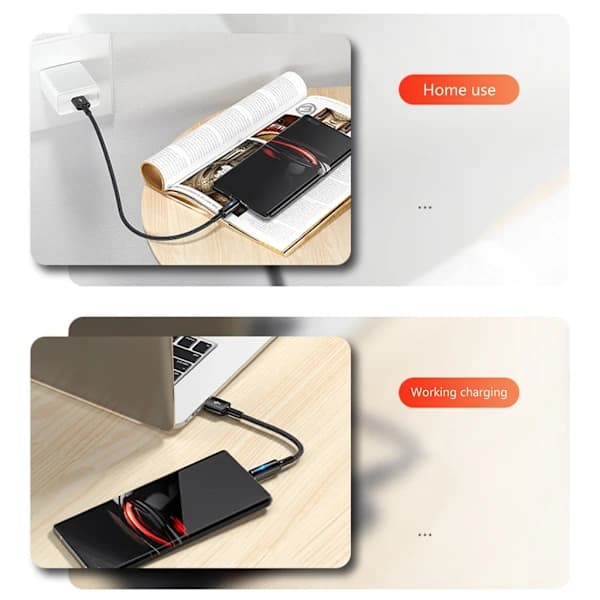 QD-Compact USB-C til USB-A Lade- og Datakabel 2.4A Ladeledning 25cm Kort Kabel, Nylon og Aluminiumslegering Materiale Rød 0.02