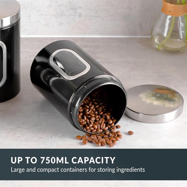 3-piece Kitchen Canister Set - Suitable for Sugar, Tea, Coffee, etc - Multi-food Storage Jars - Black