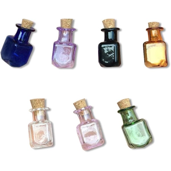 Mini Glasfärgade Flaskor Rektangulära Söta Flaskor Med Kork Små Flaskor Present Små Burkar Glasflaskor Mix 7 Färger