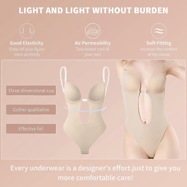 Women's Deep V-Neck Bodysuit Strapless Backless Body Shaper Shapewear