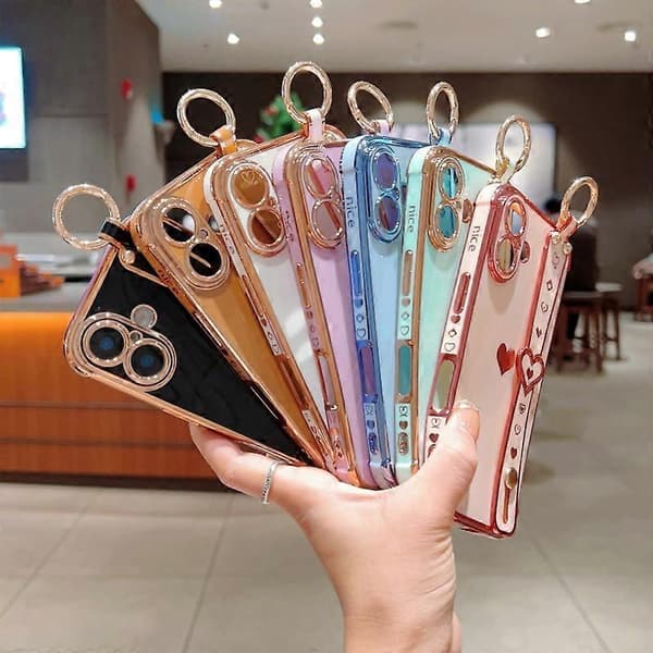 iPhone 16 Plus -kotelo, ranneke, tuki, Love Heart TPU -puhelinkotelo, sormipidike, monivärinen tyyli E Multicolor Style E