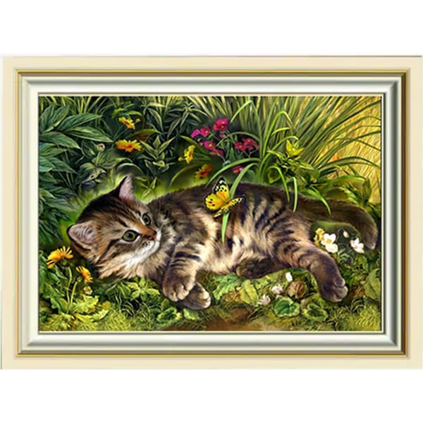 (30x40cm) Katter som leker i hagen DIY Diamantmaleri Ful