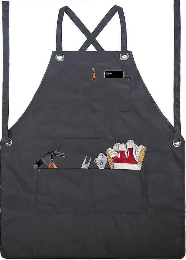 Adjustable Garden Apron with Multiple Pockets, Durable 600D Oxford Work Garden BBQ Apron (Black)