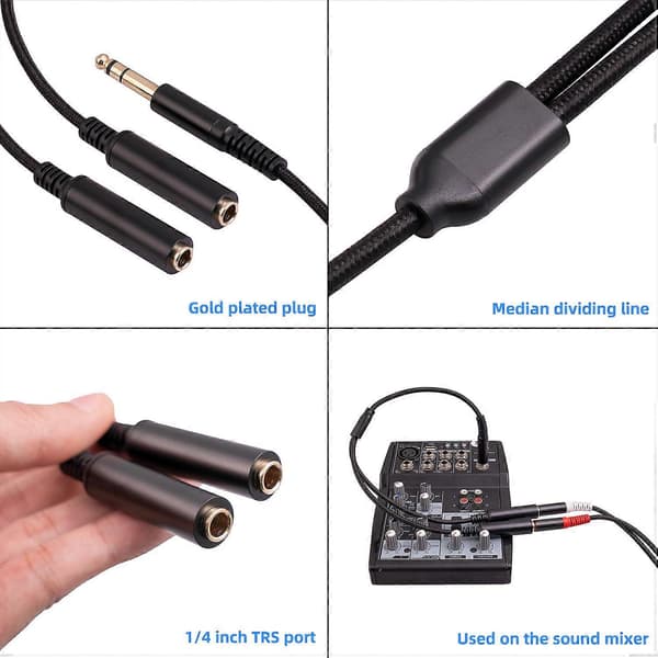 3718 30cm 6.35mm 1/4 Tomme 1 Han til 2 Hun Stereo Y Splitter Lydkabel