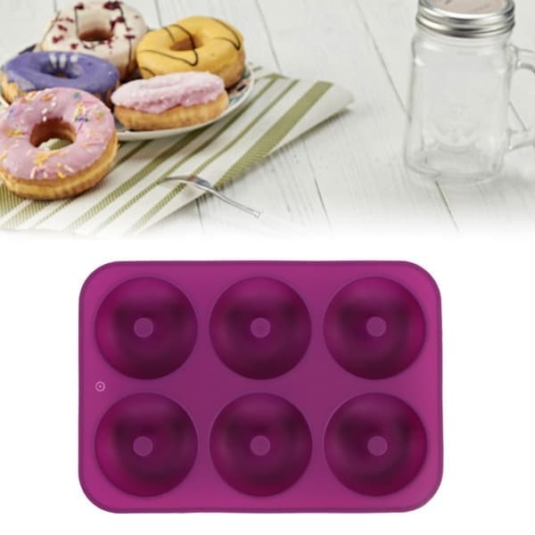 Silikoneform til donuts med 6 huller, mikrobølgesikker, frysesikker (lilla)
