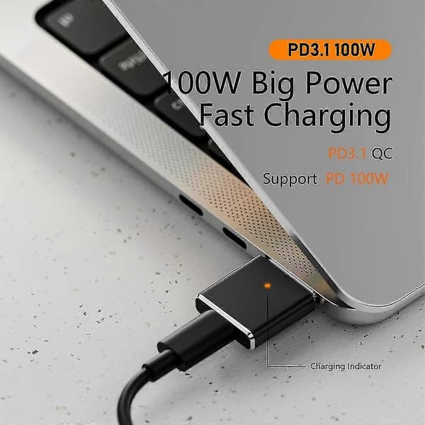 Kompatibel med MagSafe 3 USB-C hun til magnetisk PD 100W opladningsadapter til MacBook - Sølv Style A Silver Style A