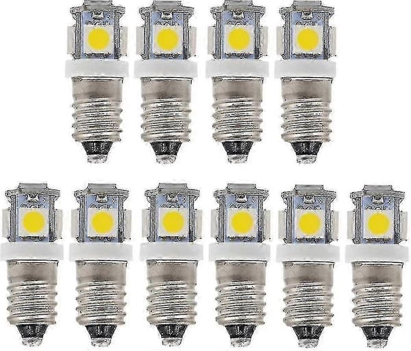 10-pakning E10 9V kaldhvit 5smd 5W LED-pærer (kaldhvit, 9V)