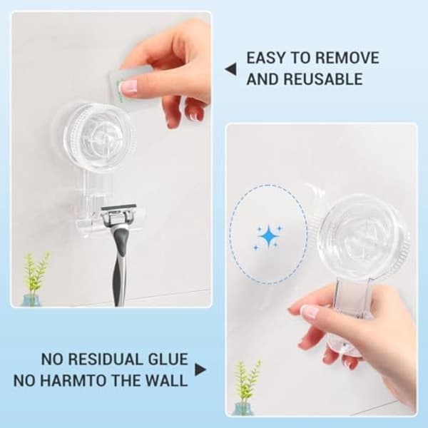 Luxear Suction Cup Hook 2-pack - Up to 3kg, Waterproof for Razor/Bathroom (Transparent) - 2-pack