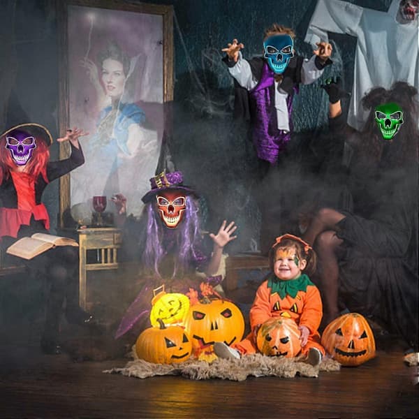 Halloween Skelet LED Lysende Maske Med 3 Blinktilstande Festkostume Blå