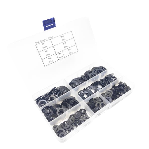 340 st Starlock låsbrickor kit lagerfäste M3 M4 M5 M6 M8 M10 M12 (7 storlekar)