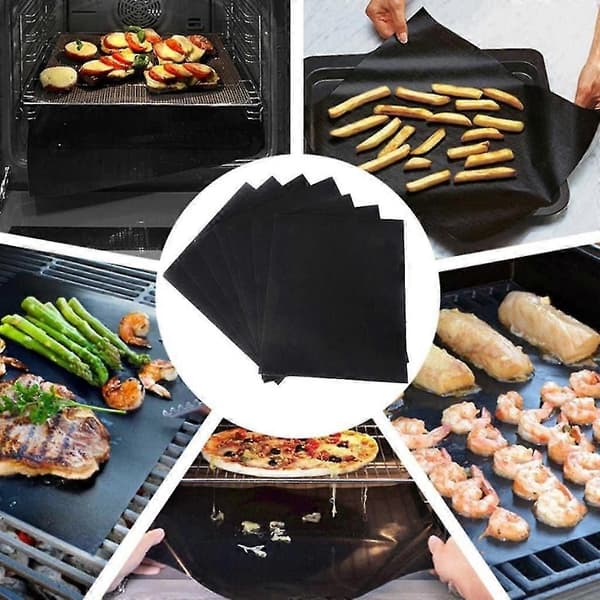 Sett med 5 Grillmatter for Grilling og Baking Barbecue, Teflon Grillmatte - Svart Grillmatte 33x40cm