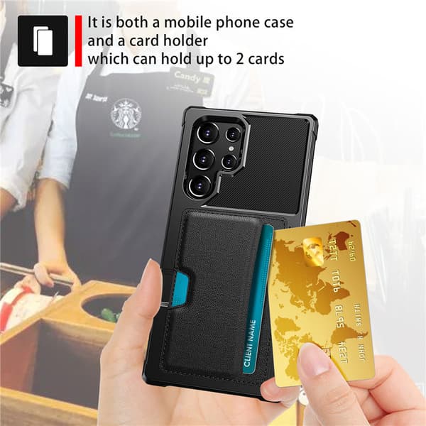 Mobile case black compatible with Samsung S25 with card slot and shockproof protection Model 2