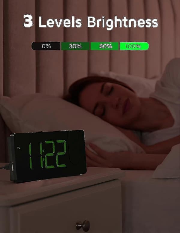 Projection Alarm Clock, Digital Clock with 180° Rotatable Projector, 3-Level Brightness Dimmer[HK] S-green Digit S-green Digit