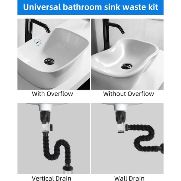 Sink Drain Kit, Standard Click Basin Plug with 1.1/4 \" Connection and Drain Pipe, Universal Odor-Proof Sink Drain