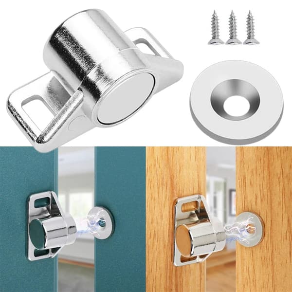 Magnetisk dørlås, 4-pak skabsmagneter Stærk magnetlås Sølv Kraftig magnetlås til køkkendøre, skabe, badeværelser Sølv Sølv 4 Silver 4