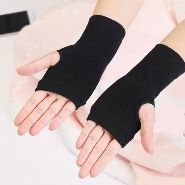 2 par vintervarme strækbare halvfingerhandsker sorte