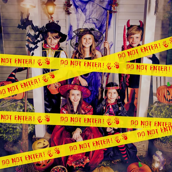 3 kpl Halloween-koristeet Varoitusteippi, 2 tuumaa x 82 jalkaa Älä Mene Sisään Varoitusteippirulla Keltainen DIY Kummitusmainen Ulkokoriste