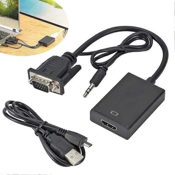 VGA til HDMI-omformer 1080P HD-adapter og USB-strømkabel