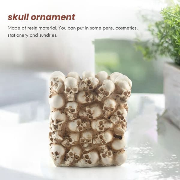 Skull Ornament Skeleton Stationery Holder Home Office Desk Storage Box Pen Cosmetic Storage Box
